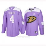 Camiseta Hockey Anaheim Ducks 4 Cam Fowler 2018 Fights Cancer Violeta