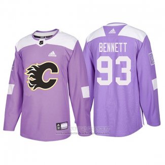 Camiseta Hockey Calgary Flames Sam Bennett 2018 Fights Cancer Violeta