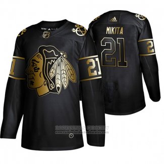 Camiseta Hockey Chicago Blackhawks Stan Mikita Golden Edition Retired Negro