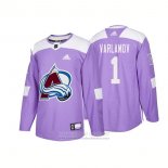 Camiseta Hockey Colorado Avalanche 1 Semyon Varlamov Autentico 2018 Fights Cancer Violeta