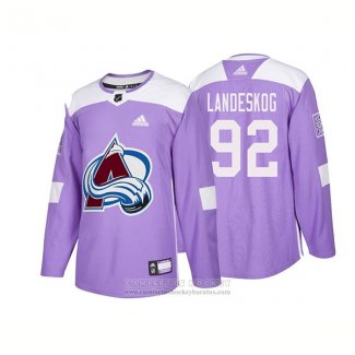 Camiseta Hockey Colorado Avalanche 92 Gabriel Landeskog Autentico 2018 Fights Cancer Violeta