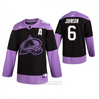 Camiseta Hockey Colorado Avalanche Erik Johnson 2019 Fights Cancer Negro