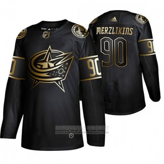 Camiseta Hockey Columbus Blue Jackets Elvis Merzlikins Golden Edition Negro