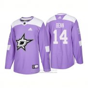 Camiseta Hockey Dallas Stars 14 Jamie Benn Autentico 2018 Fights Cancer Violeta