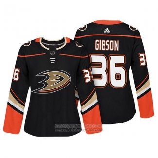 Camiseta Hockey Mujer Anaheim Ducks 36 John Gibson Autentico Jugador Negro