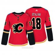 Camiseta Hockey Mujer Calgary Flames 18 Matt Stajan Autentico Jugador Rojo