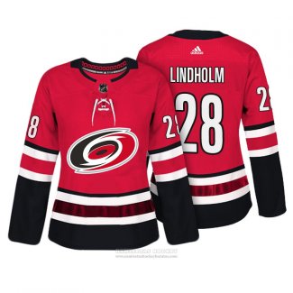 Camiseta Hockey Mujer Carolina Hurricanes 28 Elias Lindholm Autentico Jugador Rojo