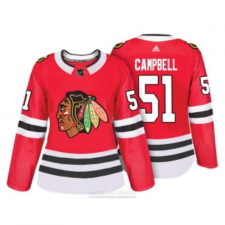 Camiseta Hockey Mujer Chicago Blackhawks 51 Brian Campbell Autentico Jugador Rojo