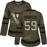 Camiseta Hockey Mujer Pittsburgh Penguins 59 Jake Guentzel Salute To Service 2018 Verde