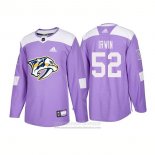 Camiseta Hockey Nashville Predators 52 Matt Irwin Autentico 2018 Fights Cancer Violeta