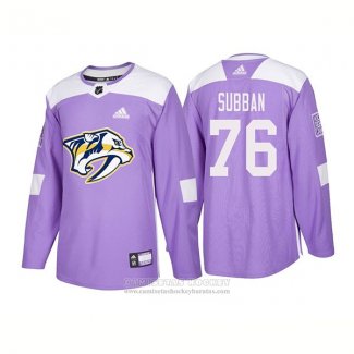 Camiseta Hockey Nashville Predators 76 P.k. Subban Autentico 2018 Fights Cancer Violeta