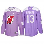 Camiseta Hockey New Jersey Devils Nico Hischier 2018 Fights Cancer Violeta