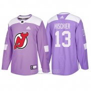 Camiseta Hockey New Jersey Devils Nico Hischier 2018 Fights Cancer Violeta