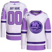 Camiseta Hockey New York Islanders Personalizada Fights Cancer Autentico Blanco Violeta