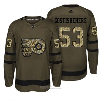 Camiseta Hockey Philadelphia Flyers 53 Shayne Gostisbehere Verde Militar