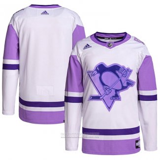 Camiseta Hockey Pittsburgh Penguins Fights Cancer Autentico Blank Practice Blanco Violeta