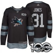 Camiseta Hockey San Jose Sharks 31 Martin Jones 2017 100 Aniversario Negro