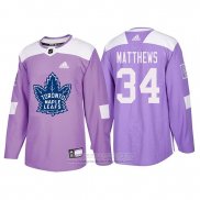 Camiseta Hockey Toronto Maple Leafs Auston Matthews 2018 Fights Cancer Violeta