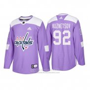 Camiseta Hockey Washington Capitals Evgeny Kuznetsov Autentico 2018 Fights Cancer Violeta