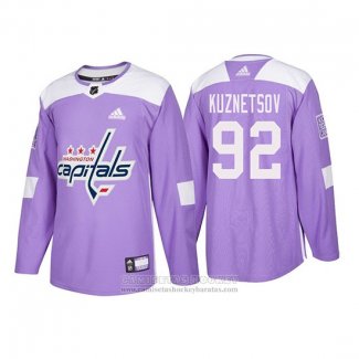 Camiseta Hockey Washington Capitals Evgeny Kuznetsov Autentico 2018 Fights Cancer Violeta