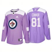 Camiseta Hockey Winnipeg Jets 81 Kyle Connor Autentico 2018 Fights Cancer Violeta