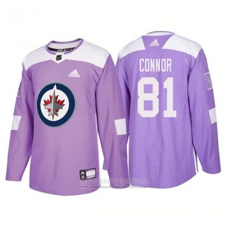 Camiseta Hockey Winnipeg Jets 81 Kyle Connor Autentico 2018 Fights Cancer Violeta