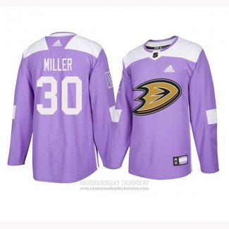 Camiseta Hockey Anaheim Ducks 30 Ryan Miller 2018 Fights Cancer Violeta