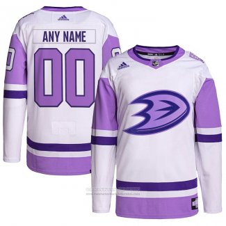 Camiseta Hockey Anaheim Ducks Personalizada Fights Cancer Autentico Blanco Violeta