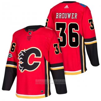 Camiseta Hockey Calgary Flames 36 Troy Brouwer Primera Autentico 2018 Rojo