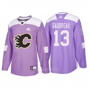 Camiseta Hockey Calgary Flames Johnny Gaudreau 2018 Fights Cancer Violeta