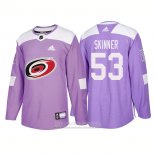 Camiseta Hockey Carolina Hurricanes 53 Jeff Skinner Autentico 2018 Fights Cancer Violeta