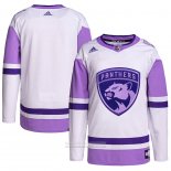 Camiseta Hockey Florida Panthers Fights Cancer Autentico Blank Practice Blanco Violeta