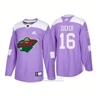 Camiseta Hockey Minnesota Wild 16 Jason Zucker Autentico 2018 Fights Cancer Violeta