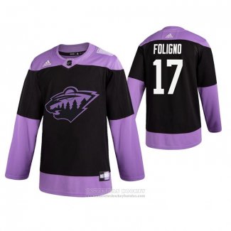 Camiseta Hockey Minnesota Wild Marcus Foligno 2019 Fights Cancer Negro