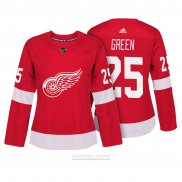 Camiseta Hockey Mujer Detroit Red Wings 25 Mike Verde Autentico Jugador Rojo