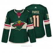 Camiseta Hockey Mujer Minnesota Wild 11 Zach Parise Autentico Jugador Verde