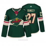 Camiseta Hockey Mujer Minnesota Wild 27 Kyle Quincey Autentico Jugador Verde