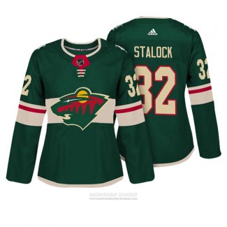 Camiseta Hockey Mujer Minnesota Wild 32 Alex Stalock Autentico Jugador Verde