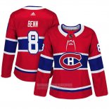 Camiseta Hockey Mujer Montreal Canadiens 8 Jordie Benn Adizero Jugador Primera Rojo