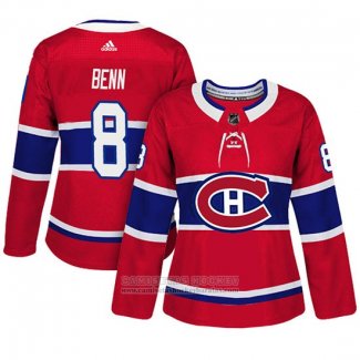 Camiseta Hockey Mujer Montreal Canadiens 8 Jordie Benn Adizero Jugador Primera Rojo