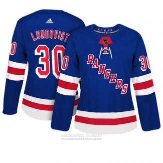 Camiseta Hockey Mujer New York Rangers 30 Henrik Lundqvist Azul Adizero Jugador Primera