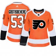 Camiseta Hockey Mujer Philadelphia Flyers 53 Shayne Gostisbehere Adizero Jugador Primera Naranja