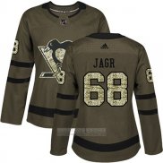 Camiseta Hockey Mujer Pittsburgh Penguins 68 Jaromir Jagr Salute To Service 2018 Verde