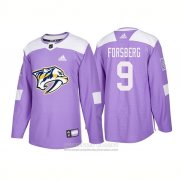 Camiseta Hockey Nashville Predators 8 Filip Forsberg Autentico 2018 Fights Cancer Violeta