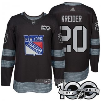 Camiseta Hockey New York Rangers 20 Chris Kreider 2017 100 Aniversario Negro