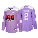 Camiseta Hockey Ottawa Senators 2 Dion Phaneuf Autentico 2018 Fights Cancer Violeta