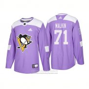 Camiseta Hockey Pittsburgh Penguins 71 Evgeni Malkin Autentico 2018 Fights Cancer Violeta