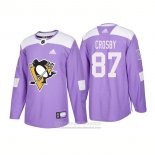 Camiseta Hockey Pittsburgh Penguins 87 Sidney Crosby Autentico 2018 Fights Cancer Violeta