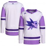 Camiseta Hockey San Jose Sharks Fights Cancer Autentico Blank Practice Blanco Violeta