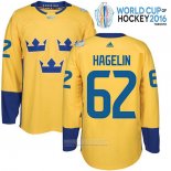 Camiseta Hockey Suecia Carl Hagelin 62 Premier 2016 World Cup Amarillo